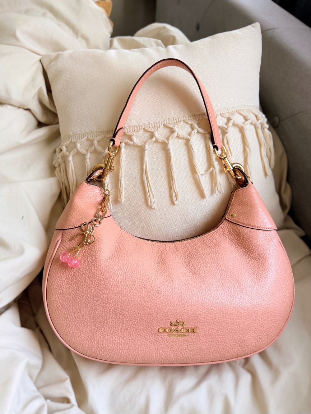 Coach Mara Pink Pebbled Leather Hobo with Gold Hardware 🎀
